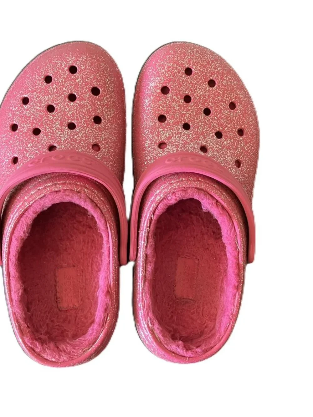 Crocs Pink Glitter Fuzz-Lined Clogs - Youth Size J3
